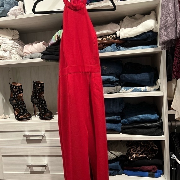 BCBGENERATION red halter style T back wide leg jumpsuit size 4 EUC - Picture 2 of 12